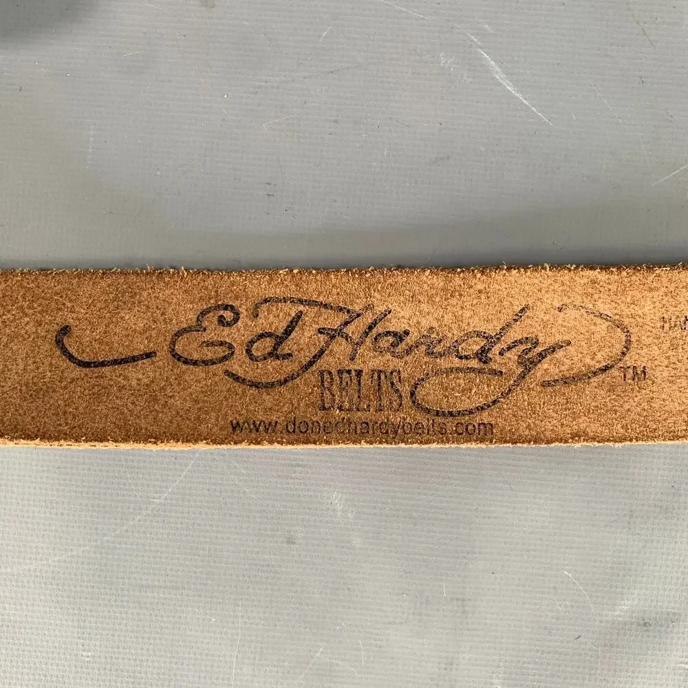 ED HARDY Size XS Black White Floral Leather Belt
